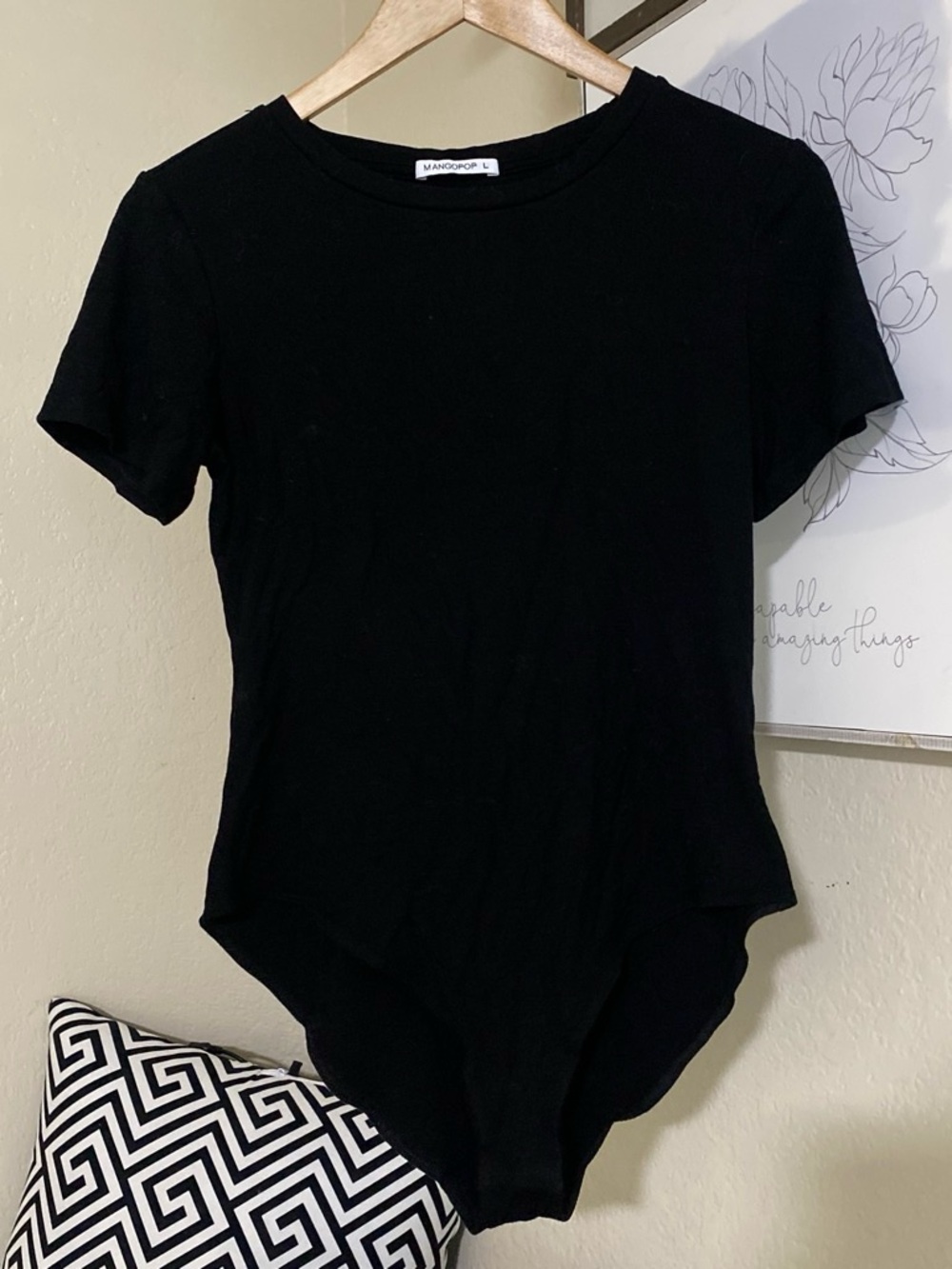 Mango Black Short-Sleeve Crewneck Bodysuit